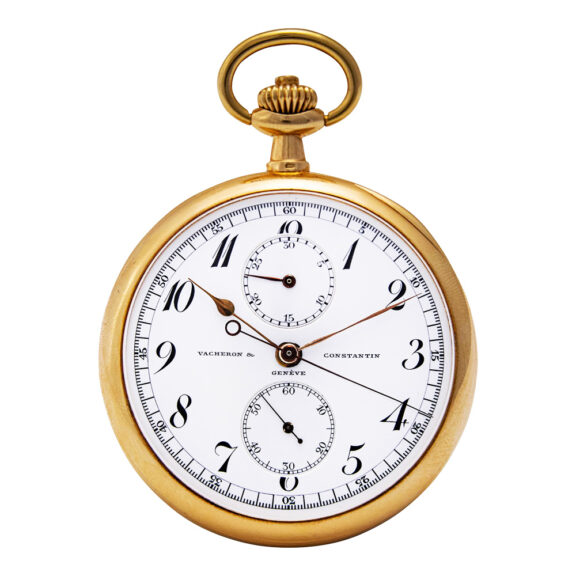 Swiss gold chronograph pocket chronometer with register Circa 1911 Swiss gold chronograph pocket chronometer with register Circa 1911