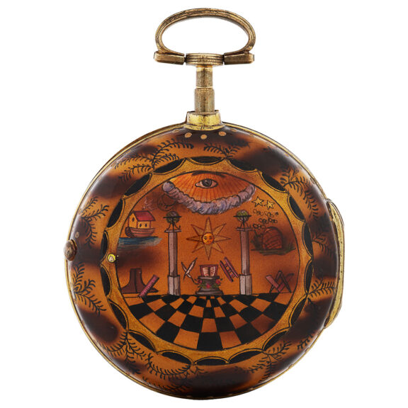 English gilded brass pair cased Masonic pocket watch Circa 1790 English gilded brass pair cased Masonic pocket watch Circa 1790
