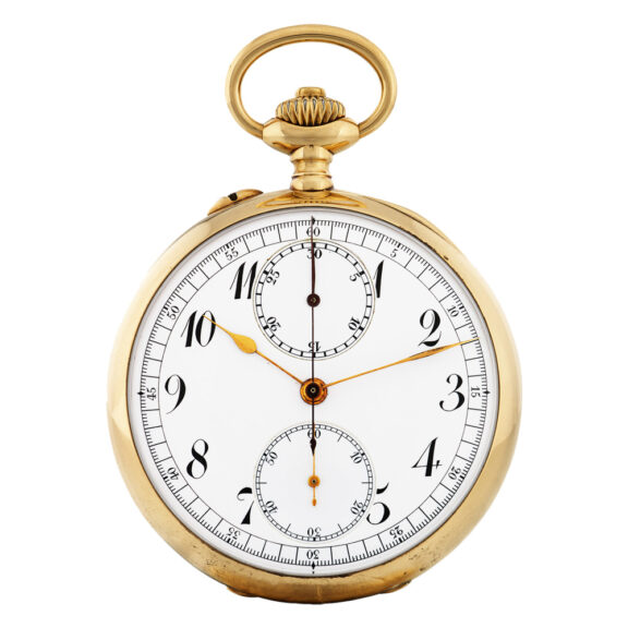 French 18K gold chronograph with 30-minute counter Circa 1910