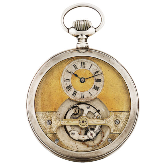 Swiss silver keyless lever tourbillon pocket watch Circa 1910