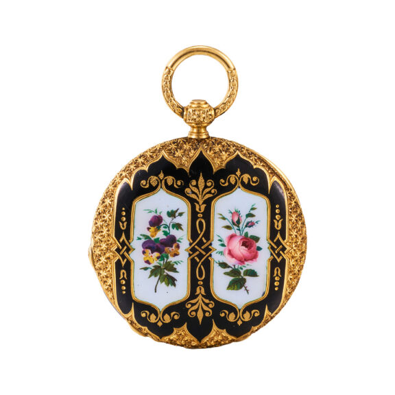 Swiss decorative gold and enamel pendant watch Circa 1850-1870 Swiss decorative gold and enamel pendant watch Circa 1850-1870