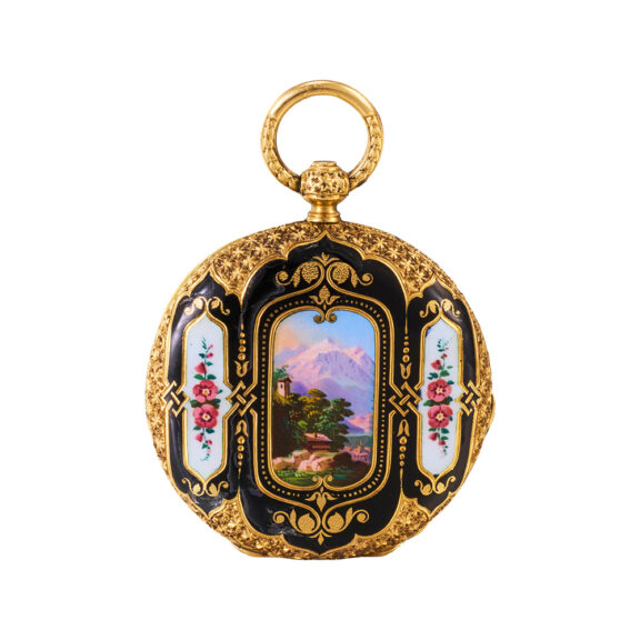 Swiss decorative gold and enamel pendant watch Circa 1850-1870 Swiss decorative gold and enamel pendant watch Circa 1850-1870