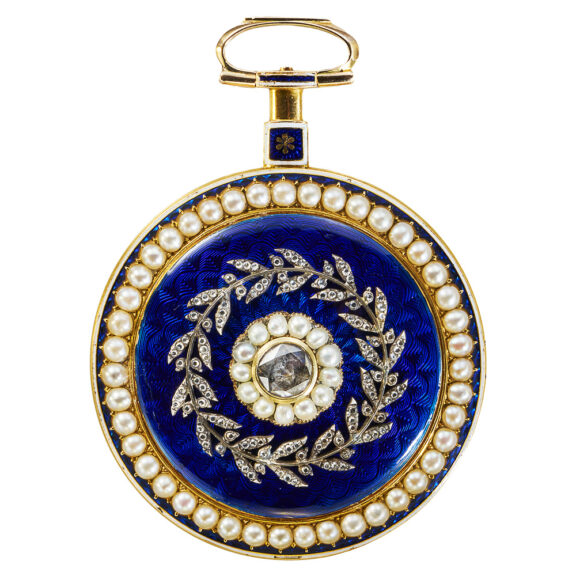 English gold, enamel, diamond and pearl set watch Circa 1800 English gold, enamel, diamond and pearl set watch Circa 1800