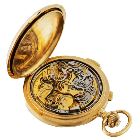 Swiss gold complicated hunting cased lever watch Circa 1910 Swiss gold complicated hunting cased lever watch Circa 1910