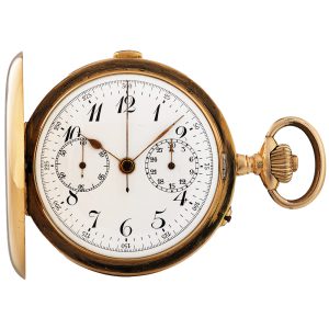 Swiss gold full hunter chronograph with recorder Circa 1910-1920
