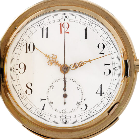 Swiss gold hunting cased repeating chronograph Circa 1910-1920 Swiss gold hunting cased repeating chronograph Circa 1910-1920