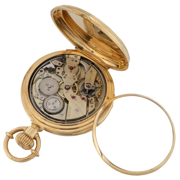 Swiss gold hunting cased repeating pocket watch Circa 1880-1885 Swiss gold hunting cased repeating pocket watch Circa 1880-1885