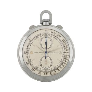 Swiss stainless steel pocket watch with chronograph Circa 1939