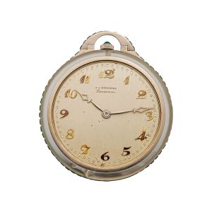 Swiss platinum, glass crystal, and emeralds dress watch Circa 1930