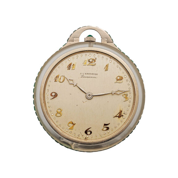 Swiss platinum, glass crystal, and emeralds dress watch Circa 1930