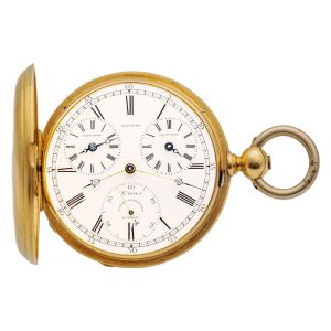 Swiss gold full hunter watch with three time zones Circa 1870
