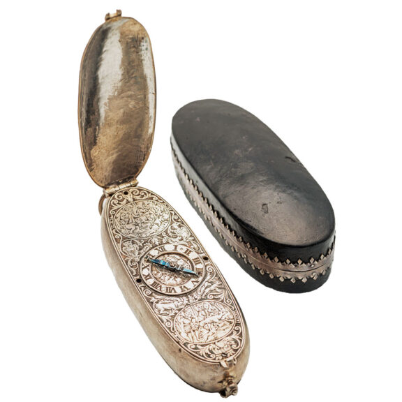 Silver Italian oblong-shaped revival watch with cover Circa 1970