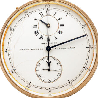English 18K gold chronograph with regulator dial Circa 1873 English 18K gold chronograph with regulator dial Circa 1873