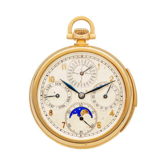 Swiss gold repeating pocket watch with six complications Circa 1925 Swiss gold repeating pocket watch with six complications Circa 1925