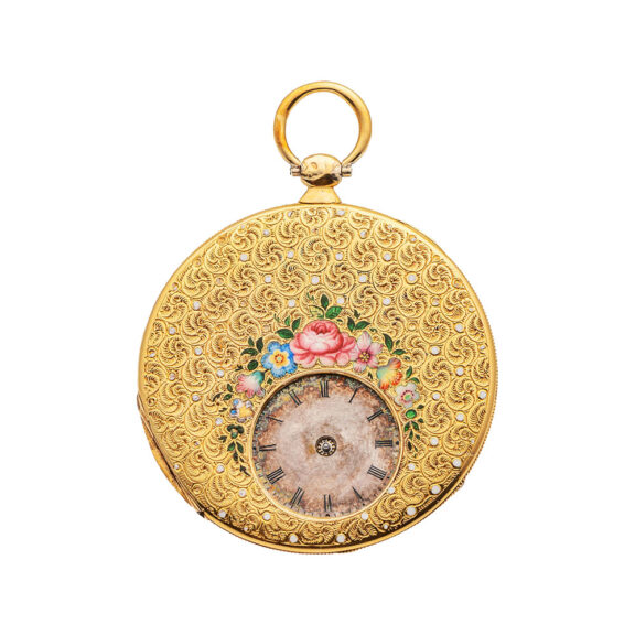 Thin Swiss gold and enamel Bagnolet pocket watch Circa 1840-1850