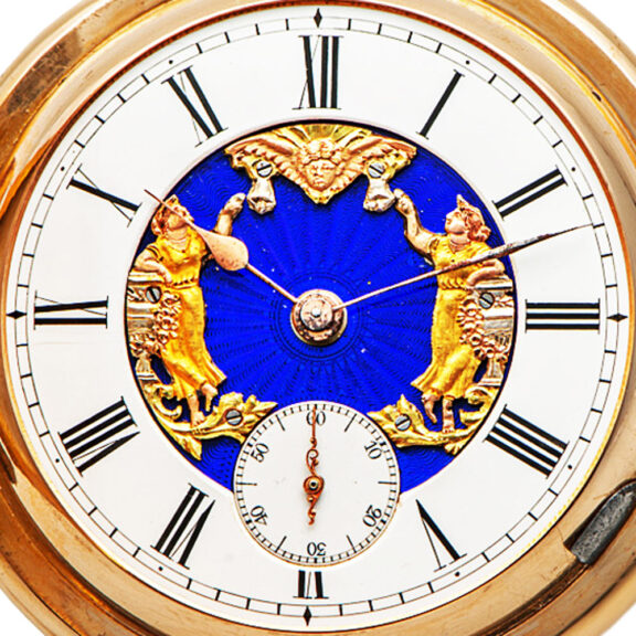 Pink gold quarter repeating automaton watch Circa 1890 Pink gold quarter repeating automaton watch Circa 1890