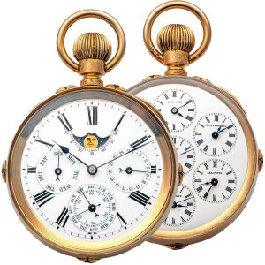 Triple calendar world time watch with double dial Circa 1890