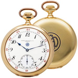 Swiss gold open faced pocket watch with 24-hour dial Circa 1910