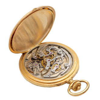 Swiss yellow gold pocket chronograph with counter Circa 1913