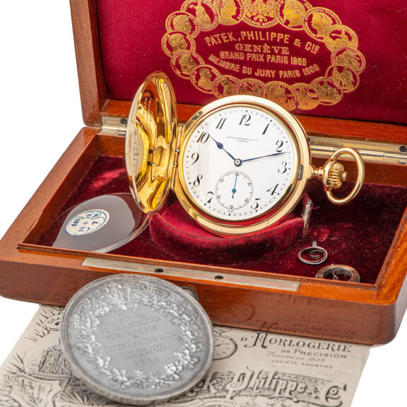 Swiss 18K gold hunting cased repeating lever watch Circa 1910