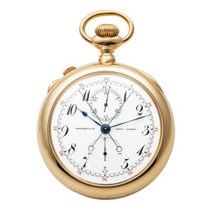 Swiss 18 Carat gold split seconds lever chronograph Circa 1893