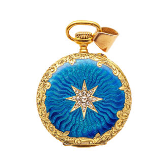 Swiss ladies' gold enamel diamond-set pendant watch Circa 1900