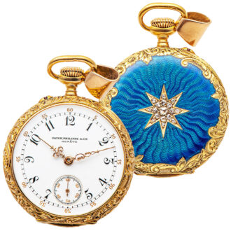 Swiss ladies' gold enamel diamond-set pendant watch Circa 1900