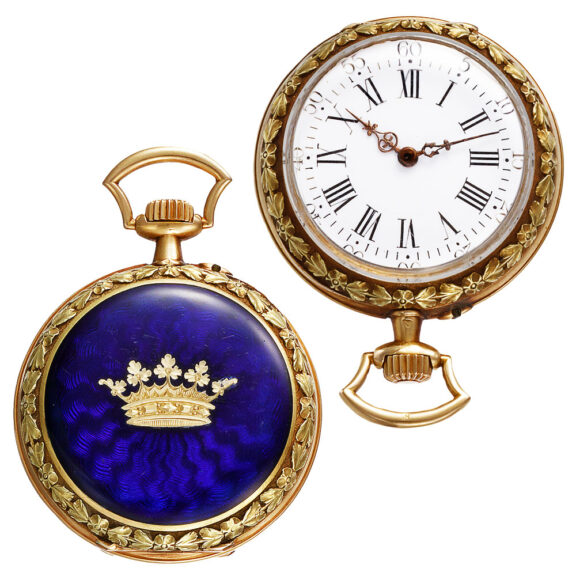 French gold and enamel keyless open faced pocket watch Circa 1890
