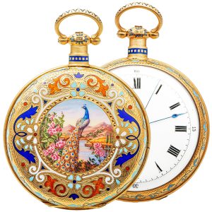 Swiss gilt silver and painted enamel pocket watch Circa 1870