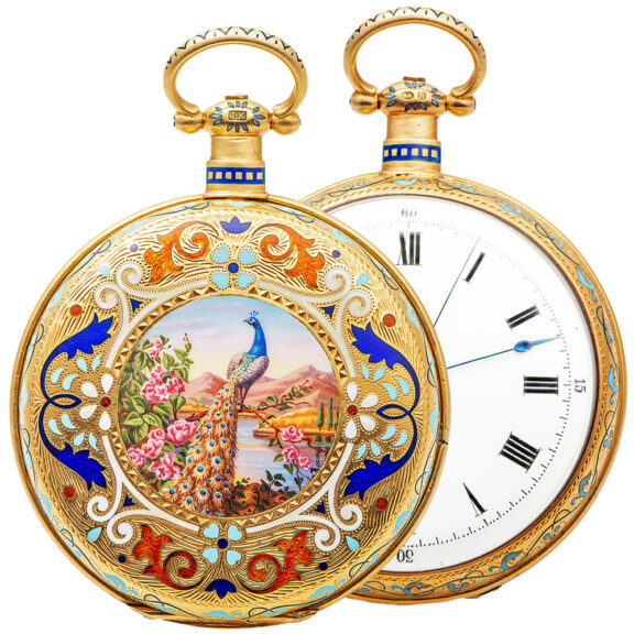 Swiss gilt silver and painted enamel pocket watch Circa 1870