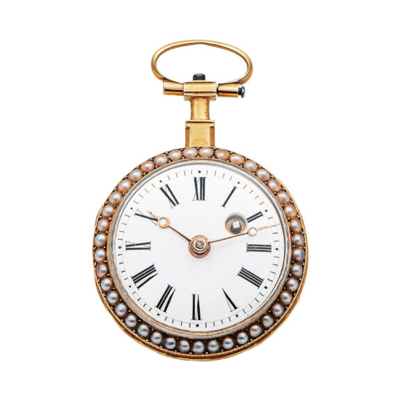 Swiss pearl set gold enamel verge pendant watch Circa 1780 Swiss pearl set gold enamel verge pendant watch Circa 1780