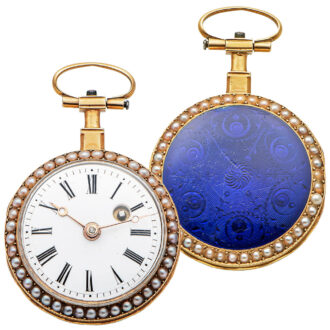 Swiss pearl set gold enamel verge pendant watch Circa 1780