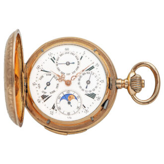 Swiss repeating triple calendar watch with moon phases Circa 1890