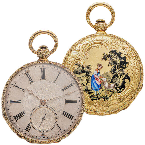 Swiss gold and enamel ladies' pocket watch Circa 1875