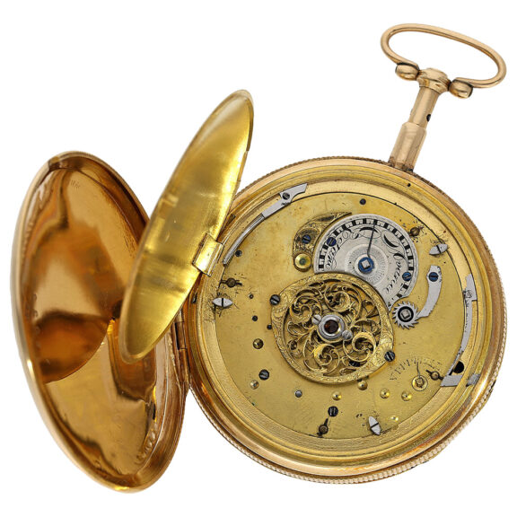 Gold quarter repeater with unusual leather case Circa 1820 Gold quarter repeater with unusual leather case Circa 1820