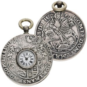 Swiss watch with buttonhole dial and St. George coin case Circa 1900
