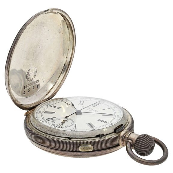 American silver hunting cased watch with chronograph Circa 1856 American silver hunting cased watch with chronograph Circa 1856