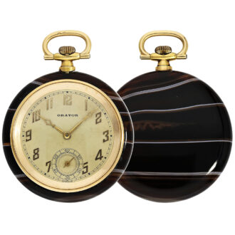 Swiss gold tailcoat watch with agate stone case Circa 1925