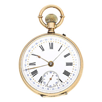 Swiss gold calendar watch with central date pointer Circa 1880