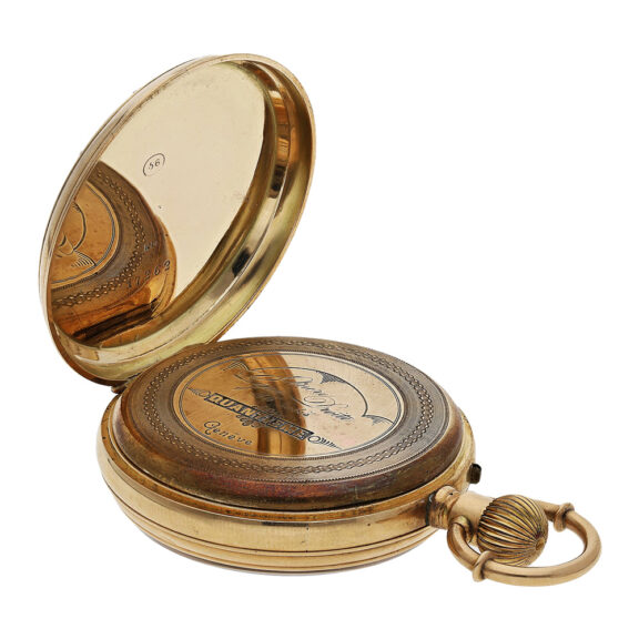 Swiss gold calendar watch with central date pointer Circa 1880 Swiss gold calendar watch with central date pointer Circa 1880