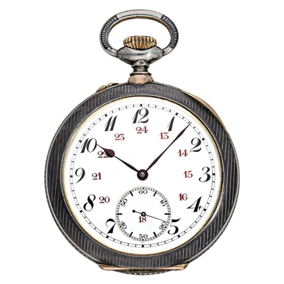 Decorative Swiss gold, silver and Niëllo pocket watch Circa 1923 Decorative Swiss gold, silver and Niëllo pocket watch Circa 1923