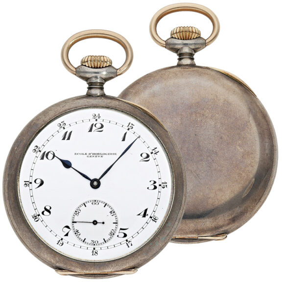 Swiss silver and gold lever pocket watch with 24h dial Circa 1910 Swiss silver and gold lever pocket watch with 24h dial Circa 1910