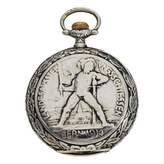 Swiss silver marksman's watch with heavy chain Circa 1914