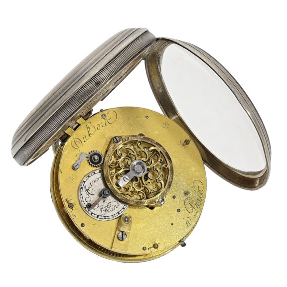 Swiss silver spindle pocket watch with enamel painting Circa 1800 Swiss silver spindle pocket watch with enamel painting Circa 1800