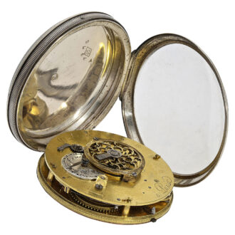Swiss silver spindle pocket watch with enamel painting Circa 1800