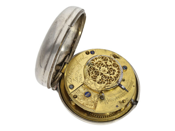 English silver pair-cased watch with Masonic dial Circa 1830 English silver pair-cased watch with Masonic dial Circa 1830
