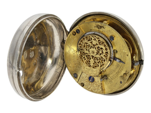 English silver pair-cased watch with Masonic dial Circa 1830 English silver pair-cased watch with Masonic dial Circa 1830