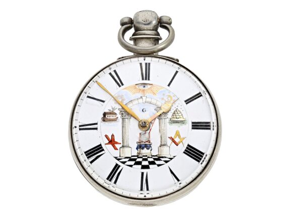 English silver pair-cased watch with Masonic dial Circa 1830 English silver pair-cased watch with Masonic dial Circa 1830