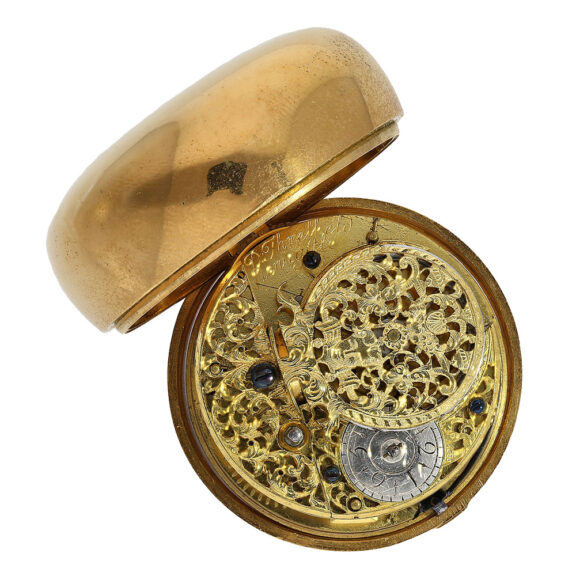 English brass gold-plated pair-cased verge pocket watch Circa 1710 English brass gold-plated pair-cased verge pocket watch Circa 1710