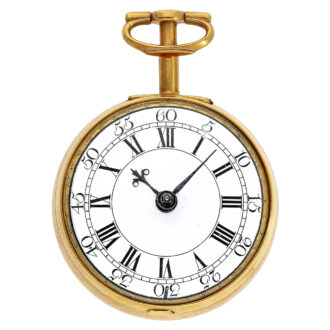 English brass gold-plated pair-cased verge pocket watch Circa 1710